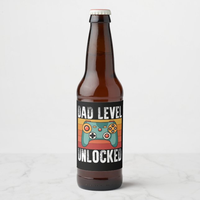 Pregnancy Announcement Dad Level Unlocked New Dad Beer Bottle Label (Front)