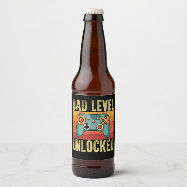 Pregnancy Announcement Dad Level Unlocked New Dad Beer Bottle Label (Front)