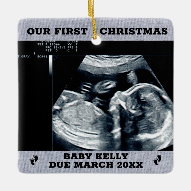 Pregnancy Announcement expecting parents, 2 photo  Ceramic Ornament (Front)