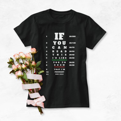 Pregnancy Announcement Eye Chart Themed Black T_Shirt