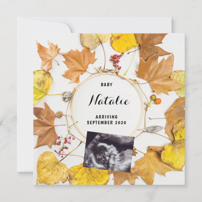 Pregnancy Announcement Fall Autumn Leaves Wreath (Front)