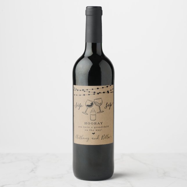 Pregnancy Announcement for the Grandparents to Be Wine Label (Front)