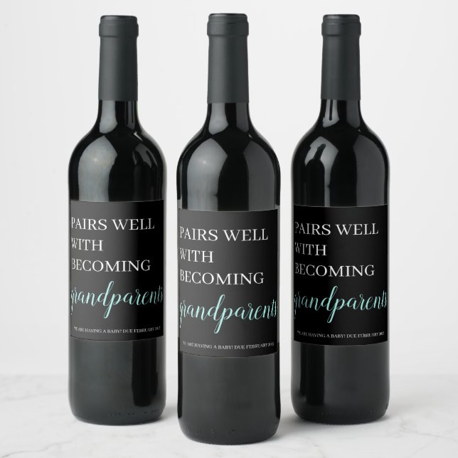 Pregnancy Announcement Grandparents Wine Label (Bottles)