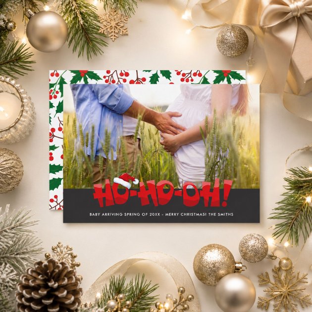 Pregnancy christmas card - Pink Dramatic personalized gifts for you Pregnancy announcement ho ho oh christmas