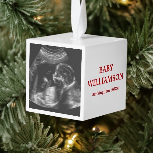 Pregnancy Announcement Holiday Ultrasound Photo Cube Ornament