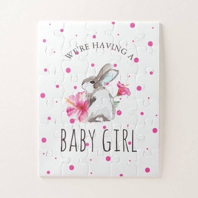 Pregnancy Announcement Pink Bunny Jigsaw Puzzle (Vertical)