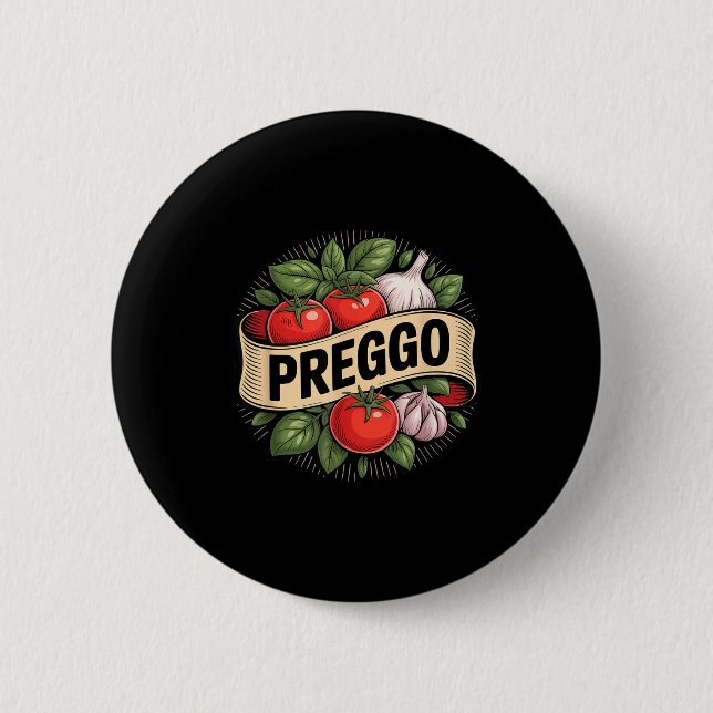 Pregnancy Announcement Prego Pasta Sauce Funny Pre Button (Front)