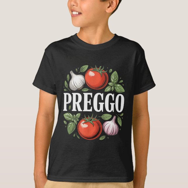 Pregnancy Announcement Prego Pasta Sauce Funny Pre T-Shirt (Front)