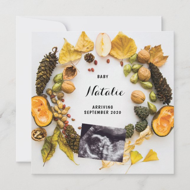 Pregnancy Announcement Pumpkin Fall Autumn Wreath (Front)