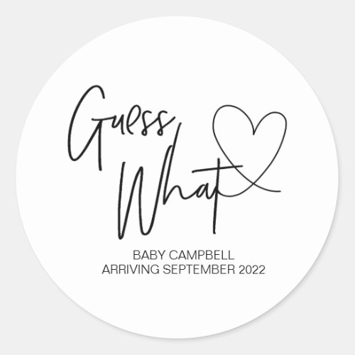 Pregnancy Announcement Reveal Guess What Baby Classic Round Sticker