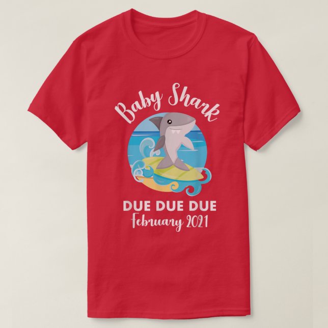 Pregnancy Announcement Shark  Baby due due Februar T-Shirt (Design Front)