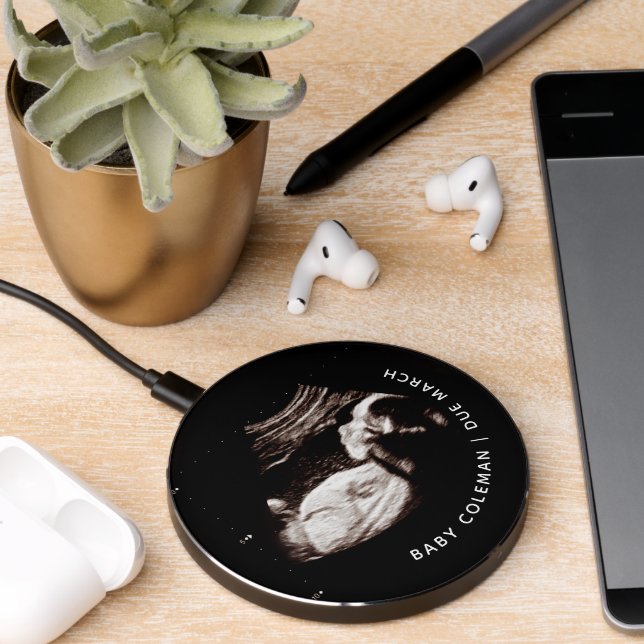 Pregnancy Announcement Sonogram Photo Wireless Charger (Desk 2)