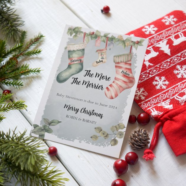 Pregnancy christmas card - Pink Dramatic personalized gifts for you Pregnancy announcement the more the merrier