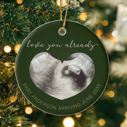 Pregnancy Announcement Ultrasound Keepsake Heart Ceramic Ornament