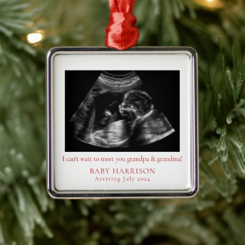Pregnancy Announcement Ultrasound Photo Christmas Metal Ornament