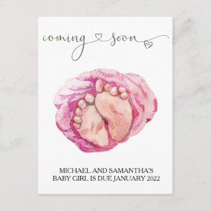 Pregnancy Announcement watercolor Baby Infant Girl Postcard