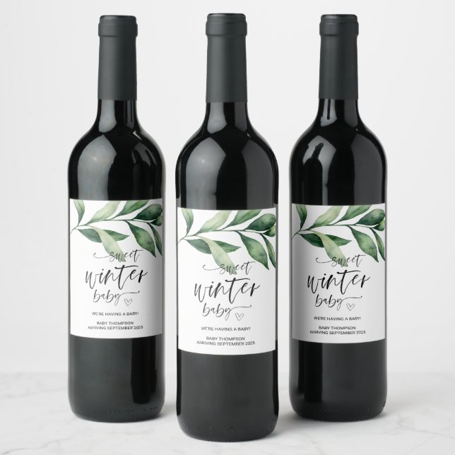 Pregnancy Announcement Winter Baby Im Pregnant Win Wine Label (Bottles)
