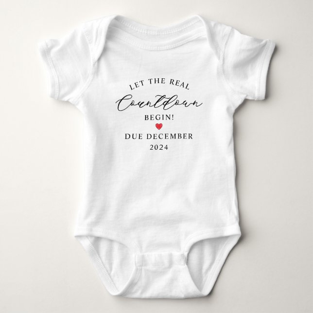 Pregnancy Announcement with Heart Script Countdown Baby Bodysuit (Front)