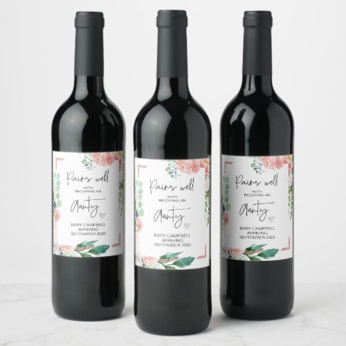 Pregnancy Baby Announcement Aunt to Be New Aunty W Wine Label