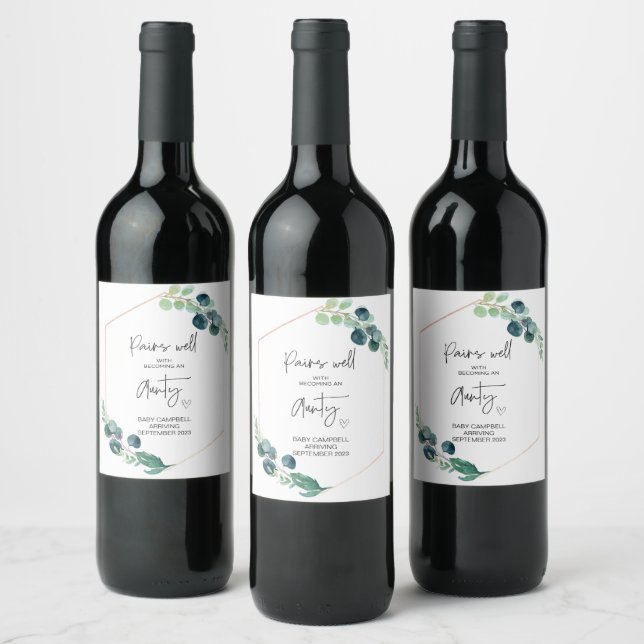 Pregnancy Baby Announcement Aunt to Be New Aunty W Wine Label (Bottles)