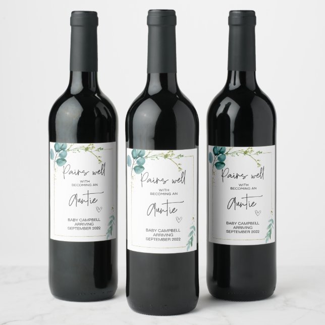 Pregnancy Baby Announcement Aunty to Be Mom to Be  Wine Label (Bottles)