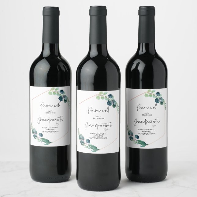 Pregnancy Baby Announcement Grandparents to Be Win Wine Label (Bottles)
