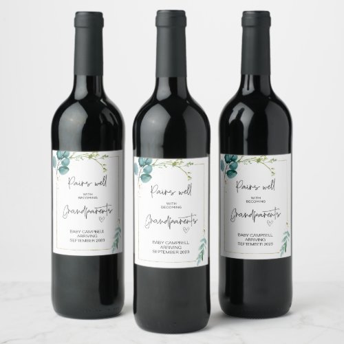 Pregnancy Baby Announcement Grandparents to Be Win Wine Label