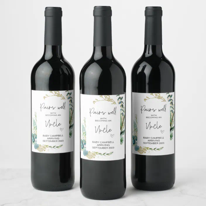 Pregnancy Baby Announcement Uncle to Be Mom To Be Wine Label | Zazzle.com