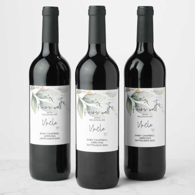 Pregnancy Baby Announcement Uncle to Be Mom To Be  Wine Label (Bottles)