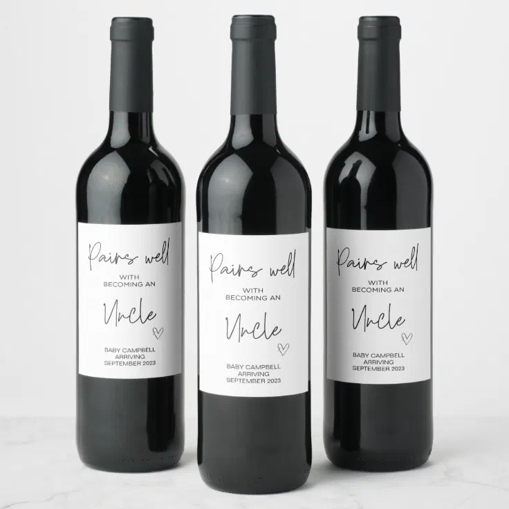 Pregnancy Baby Announcement Uncle to Be Mom To Be Wine Label | Zazzle