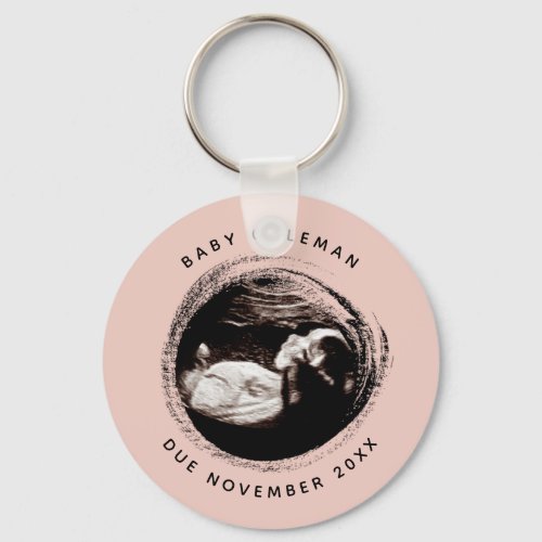 Pregnancy Baby Girl Sonogram Ultrasound Photo Pink Keychain