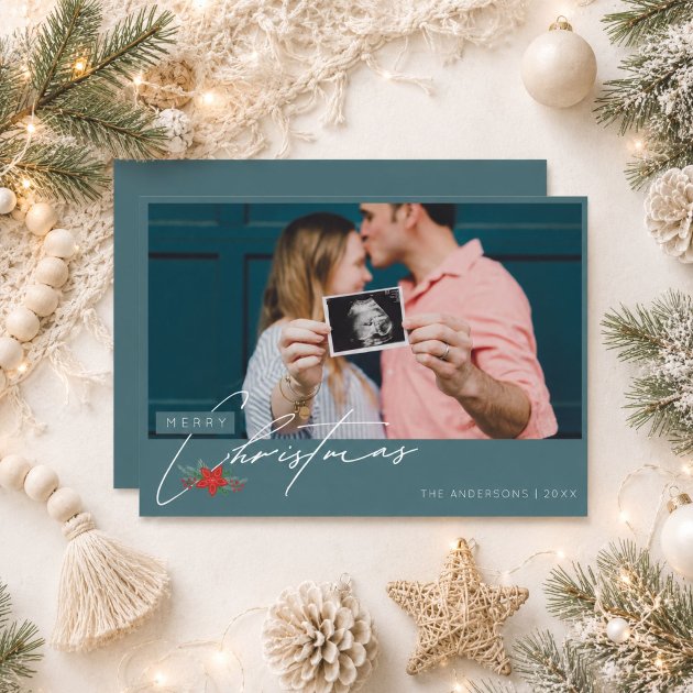Pregnancy christmas card - Pink Dramatic personalized gifts for you Pregnancy baby on the way photo christmas card