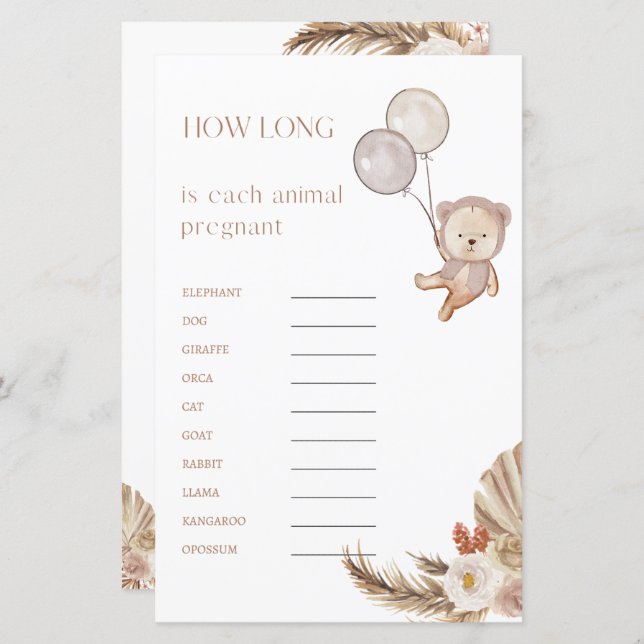 Pregnancy Baby Shower Game How Long Pregnant (Front/Back)