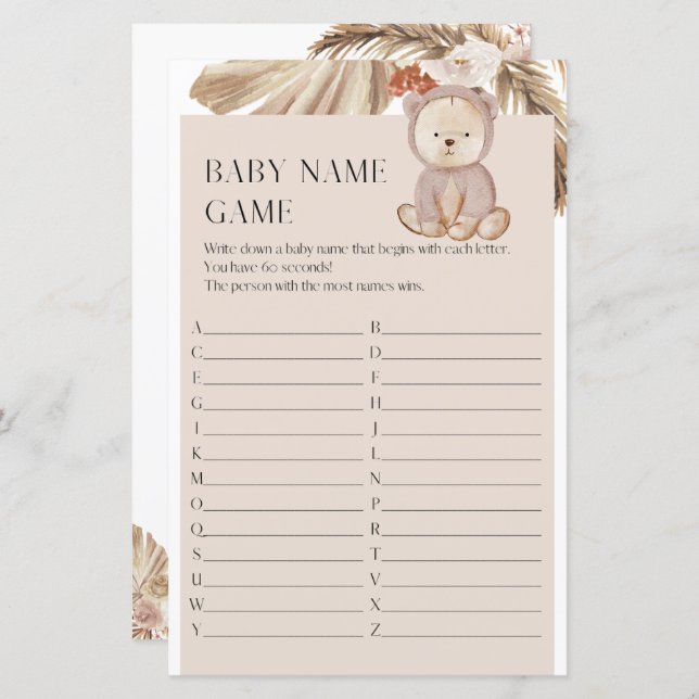 Pregnancy Baby Shower Name Game (Front/Back)