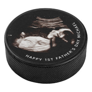 Pregnancy Baby Sonogram Ultrasound Father's Day Hockey Puck