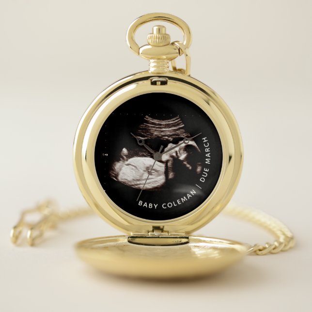 Pregnancy Baby Sonogram Ultrasound Photo Grandpa Pocket Watch (Inside)
