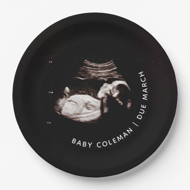 Pregnancy Baby Sonogram Ultrasound Photo Paper Plates (Front)