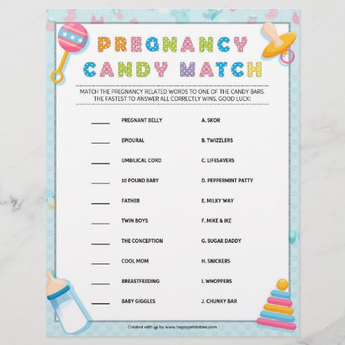 Pregnancy Candy Match Baby Basics Blue Letterhead