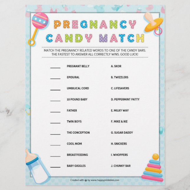 Pregnancy Candy Match [Baby Basics Blue] Letterhead (Front)