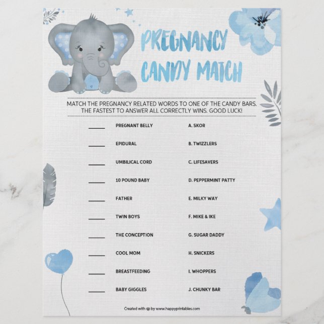 Pregnancy Candy Match [Baby Elephant [Blue]] Letterhead (Front)
