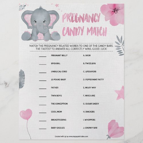 Pregnancy Candy Match Baby Elephant Pink Letterhead
