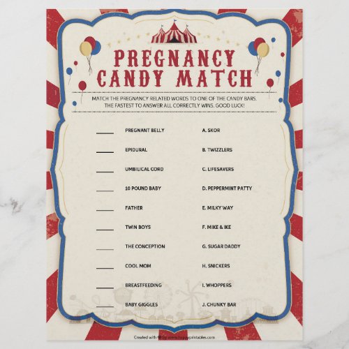Pregnancy Candy Match Circus Theme Letterhead