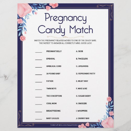 Pregnancy Candy Match Floral Frame Letterhead