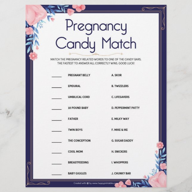 Pregnancy Candy Match [Floral Frame] Letterhead (Front)
