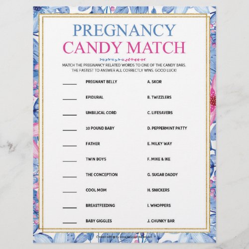 Pregnancy Candy Match Floral Watercolors Letterhead
