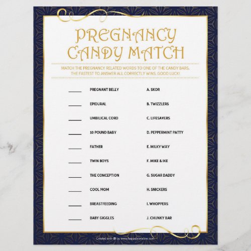 Pregnancy Candy Match Golden Blue Letterhead