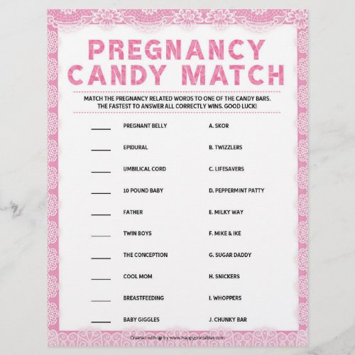 Pregnancy Candy Match Luxury Lace Pink Letterhead