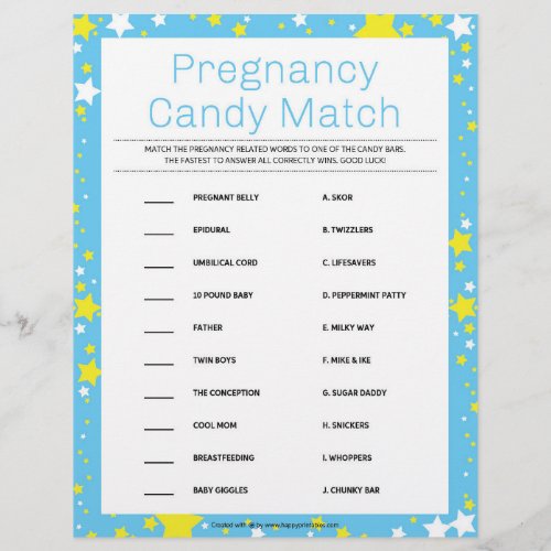 Pregnancy Candy Match Starry Night Blue Letterhead