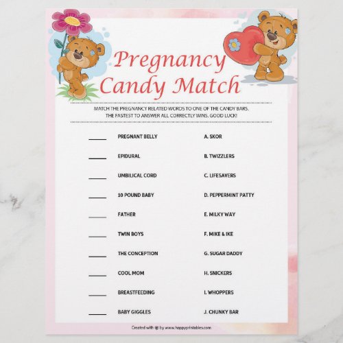 Pregnancy Candy Match Teddy Bears Letterhead