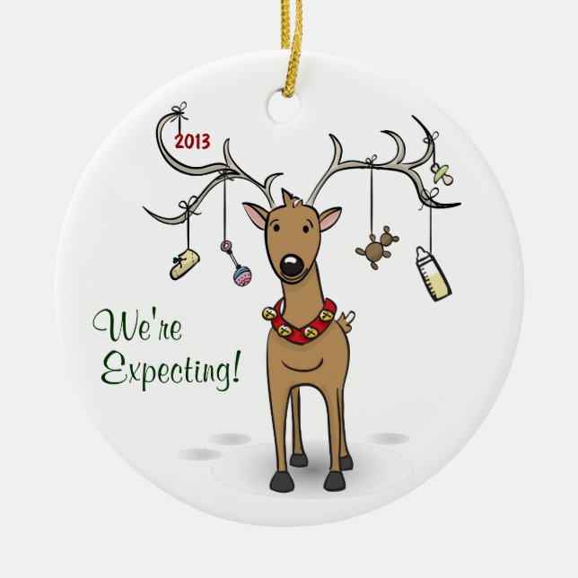 Pregnancy Christmas Ornament - Reindeer Expecting (Front)